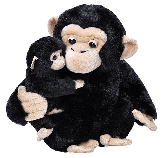 PELUCHE  MUM ET BABY CHIMPANZE  38 CM